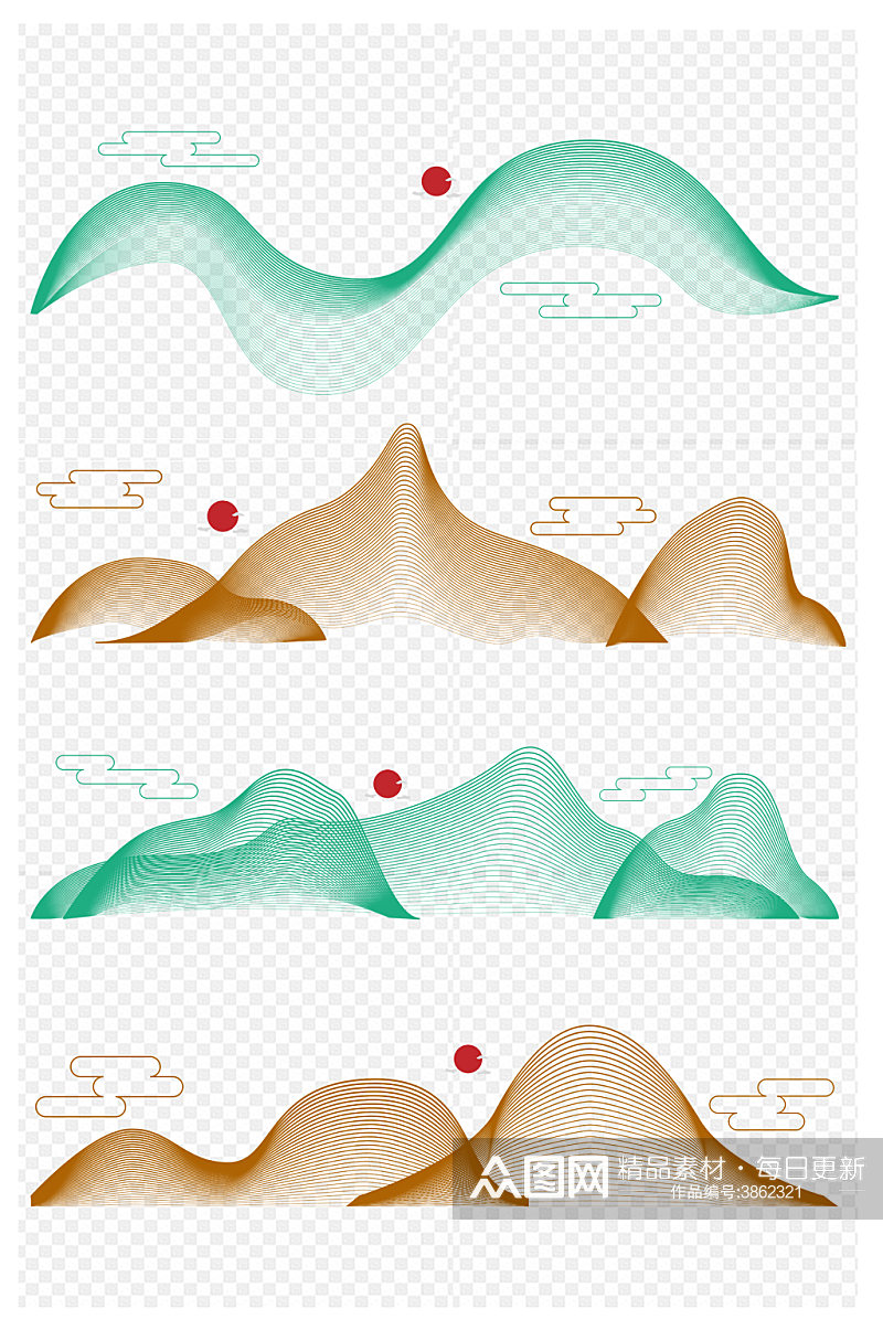 中国风山水云纹中式线条元素背景免扣元素素材