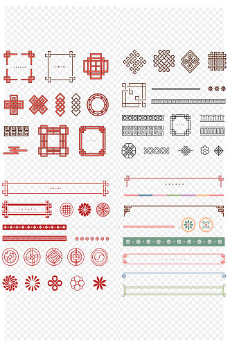 中式复古边框标题框纹理透明图案免扣元素