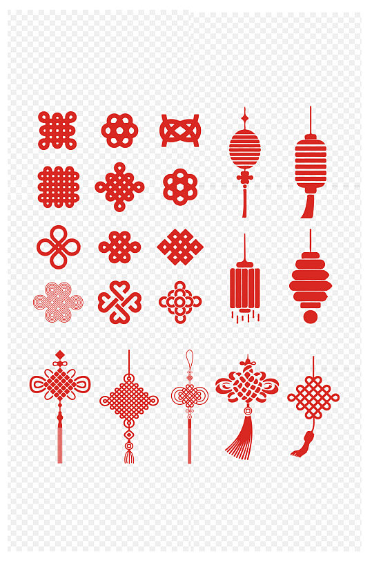 红色中式中国结穗子灯笼透明装饰免扣元素