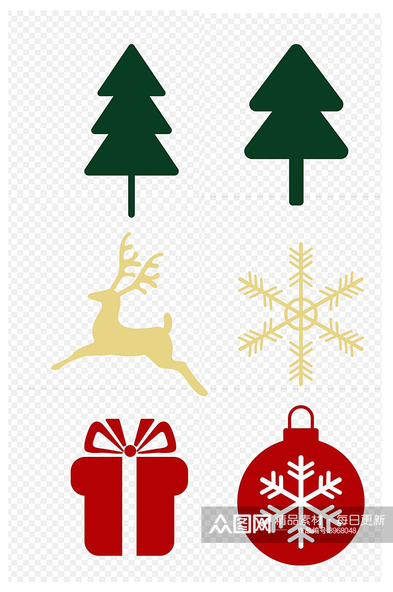 圣诞节元素雪花圣诞树装饰圣诞礼物免扣元素素材