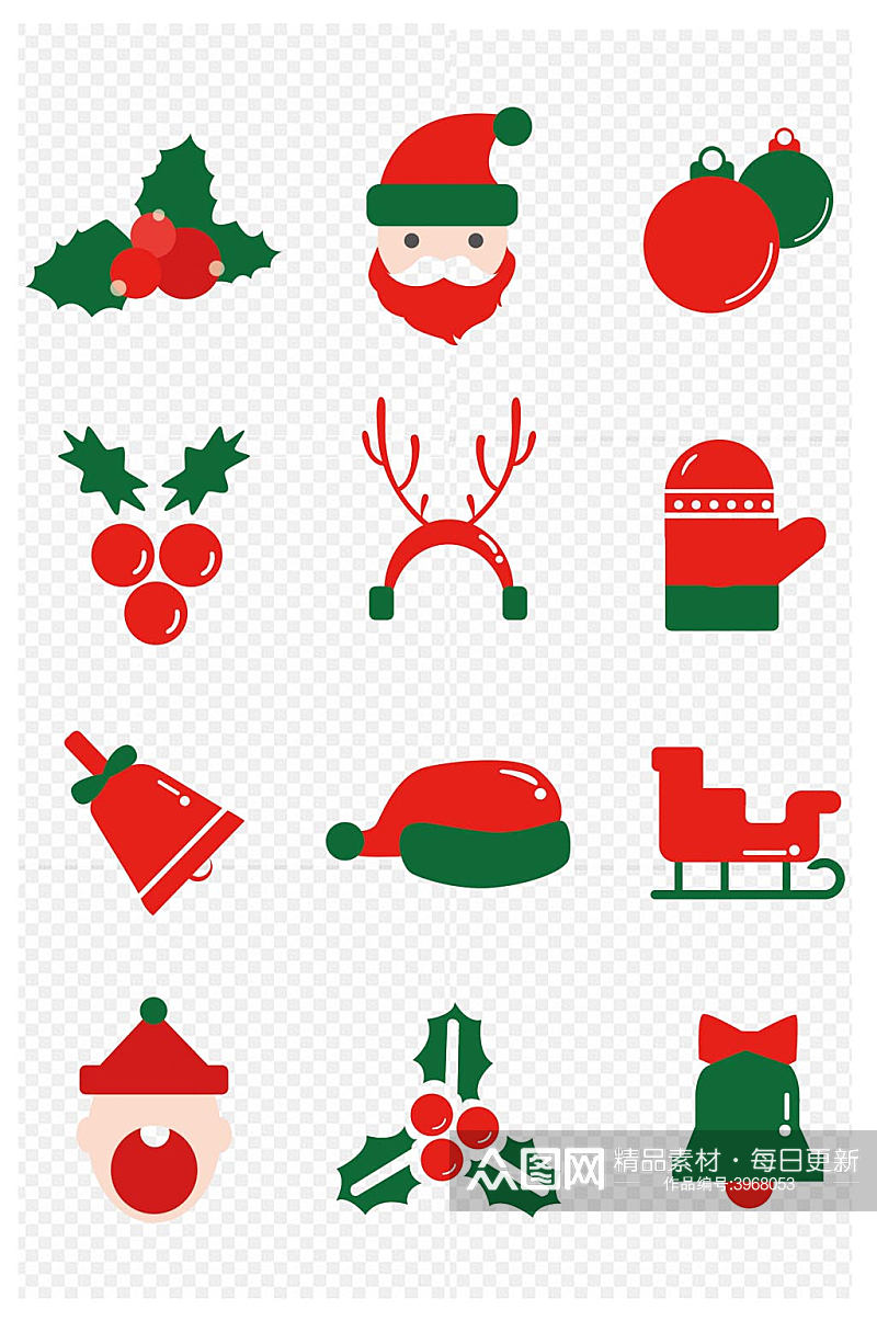 圣诞铃铛圣诞圣诞帽雪橇装饰图案免扣元素素材