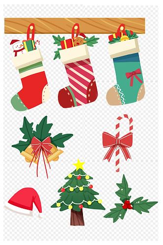 手绘圣诞节挂件袜树蝴蝶结免扣元素