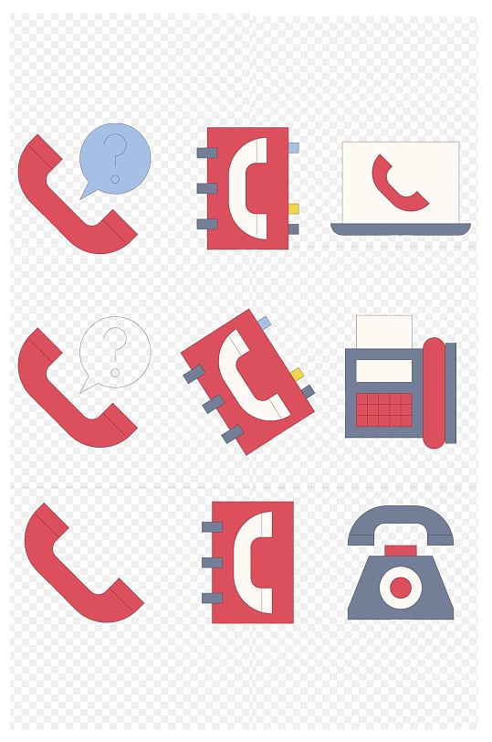 红色电话手机通知传真图标元素免扣元素