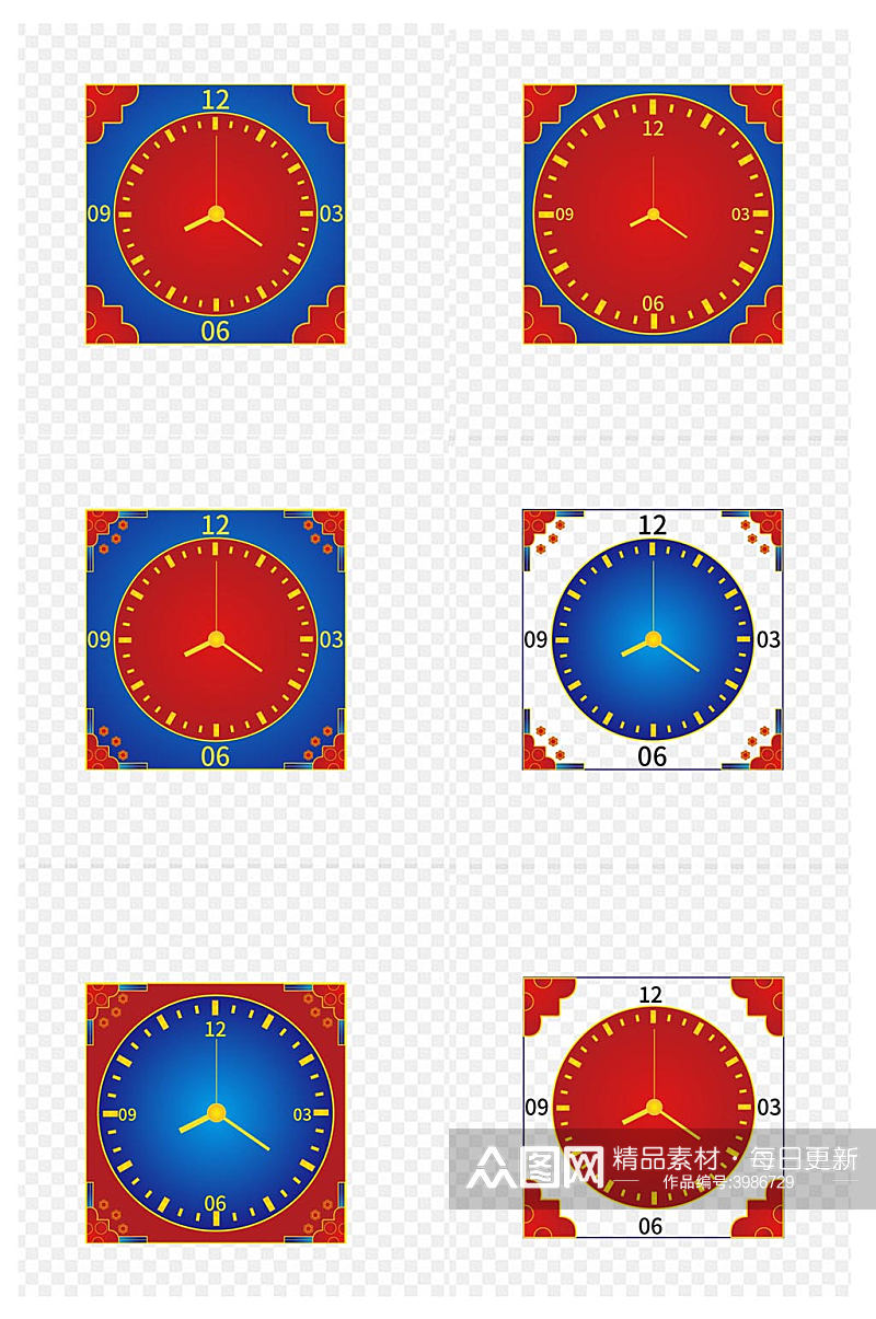 中式中国风国潮时钟钟表表盘装饰免扣元素素材