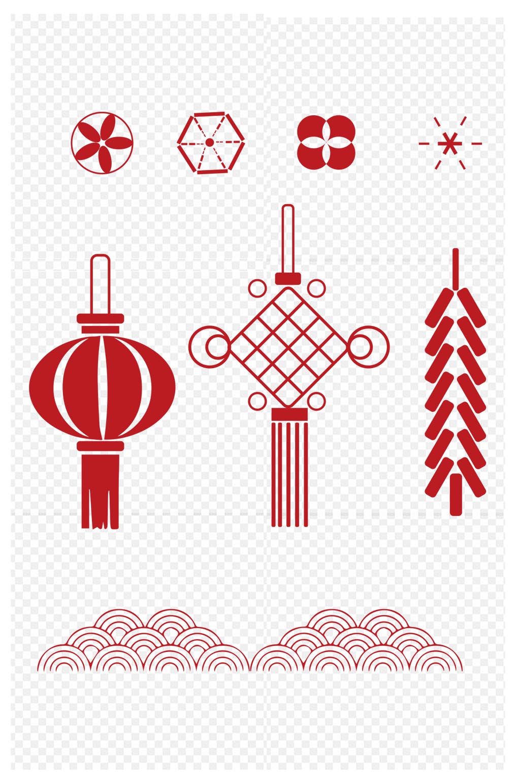 新年灯笼炮竹中国结中国元素免扣元素素材