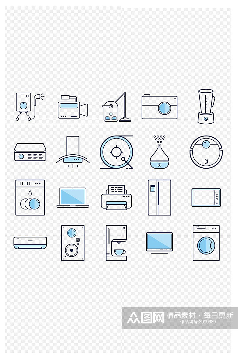 扁平风线条感家电图标免扣元素素材