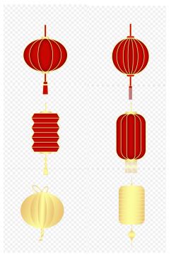 喜庆中国风春节中国红金色灯笼免扣元素