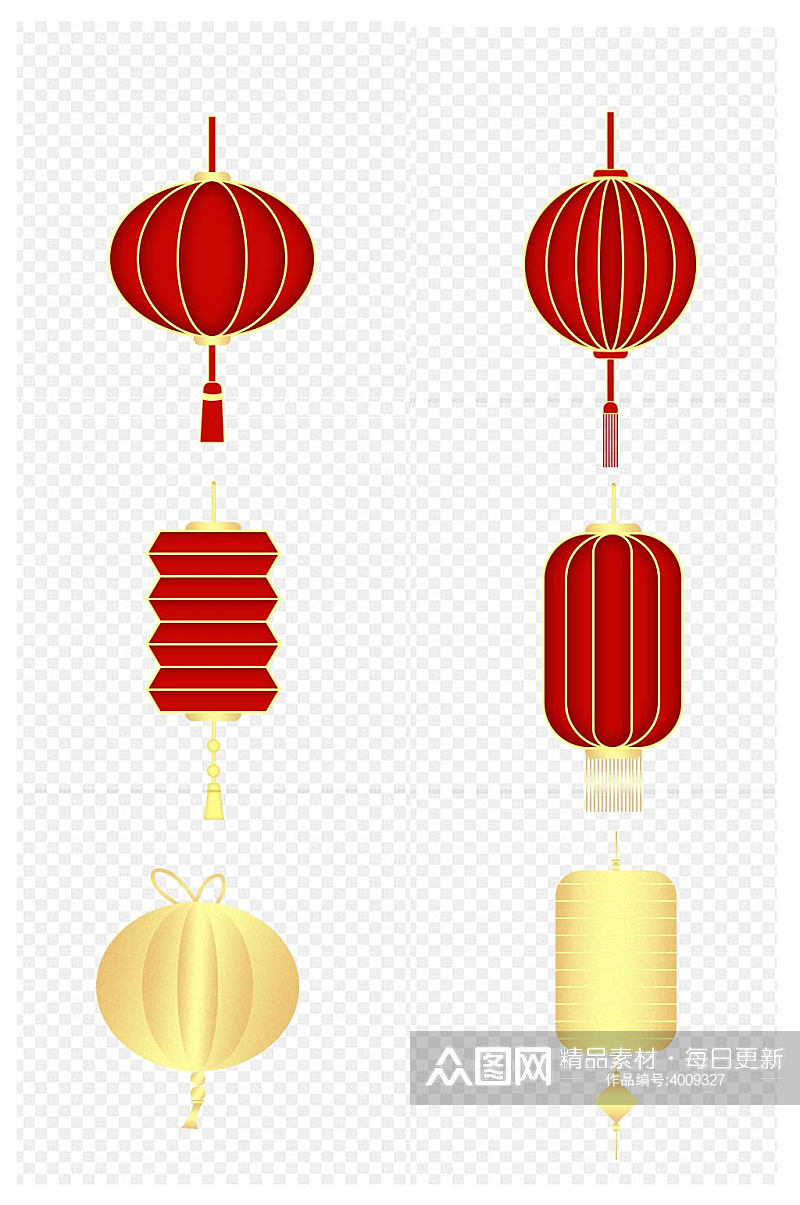 喜庆中国风春节中国红金色灯笼免扣元素素材
