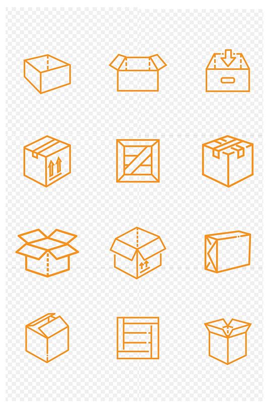 手绘包装盒打包木箱纸箱图标免扣元素