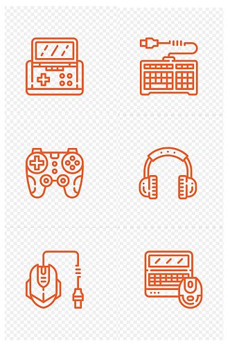 手绘游戏机鼠标键盘耳机玩游戏图标免扣元素