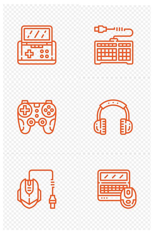 手绘游戏机鼠标键盘耳机玩游戏图标免扣元素
