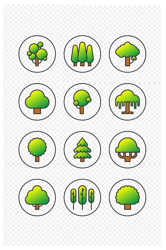 树木手绘绿树卡通树大树图标免扣元素