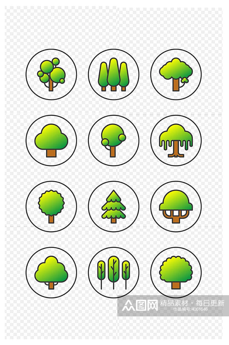 树木手绘绿树卡通树大树图标免扣元素素材