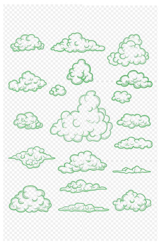 云朵手绘白云线描云卡通白云免扣元素