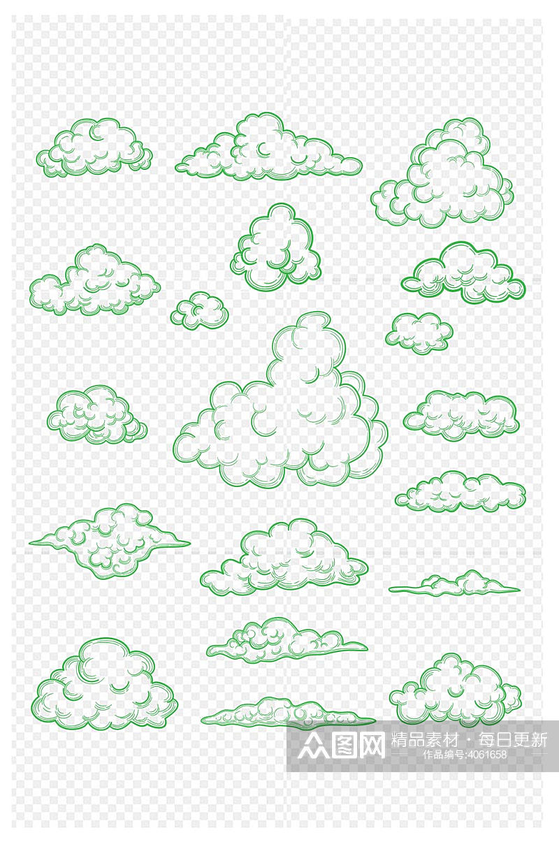 云朵手绘白云线描云卡通白云免扣元素素材