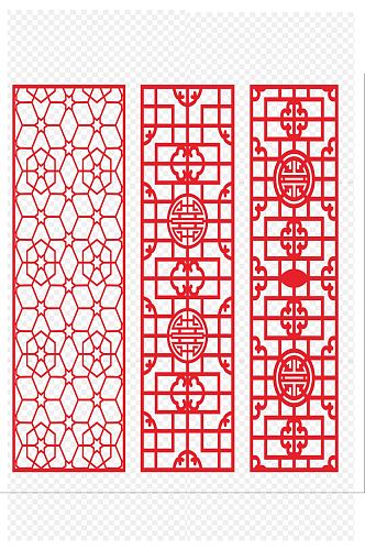中国红矢量镂空雕花素材元素免扣元素