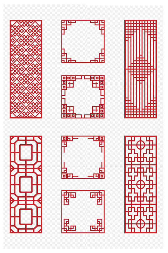 中国风纹理边框矩形手绘简约高端免扣元素矩形复古国风装饰边框元素免