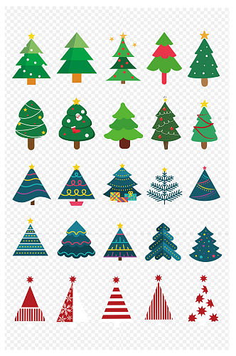 圣诞节树五角星礼物彩灯节日插画免扣元素