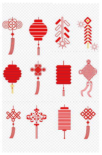 新年货灯笼鞭炮中国结图标题栏海报免扣元素