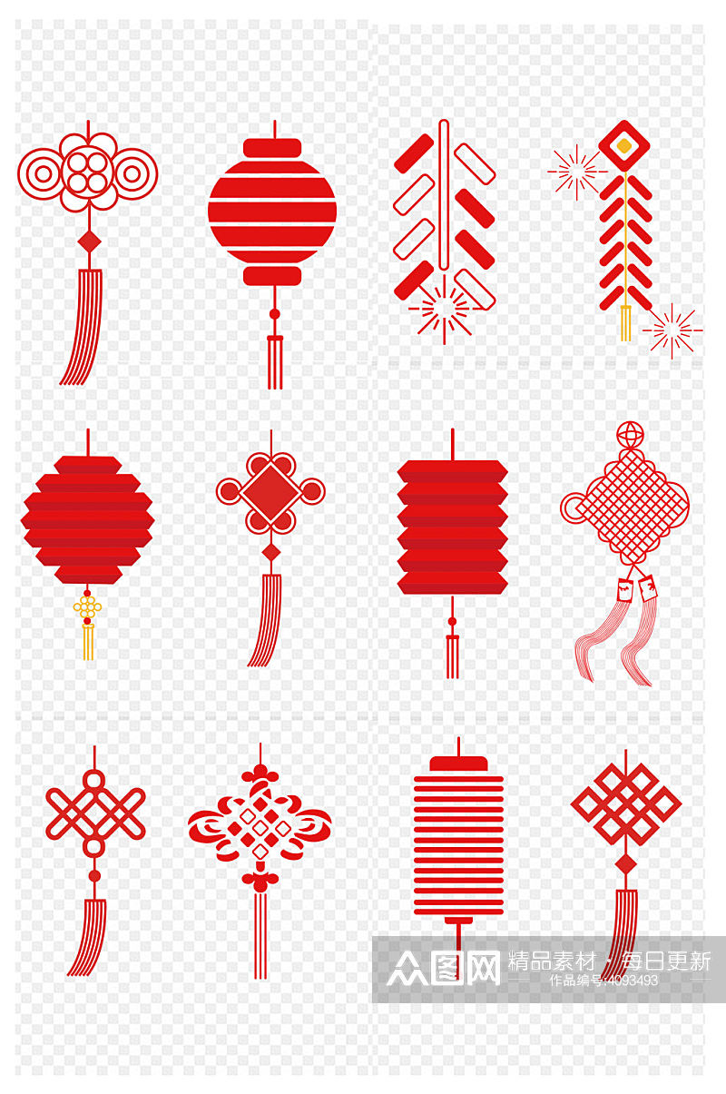 新年货灯笼鞭炮中国结图标题栏海报免扣元素素材