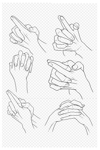 双手合十合掌不同动态简约线条手绘免扣元素