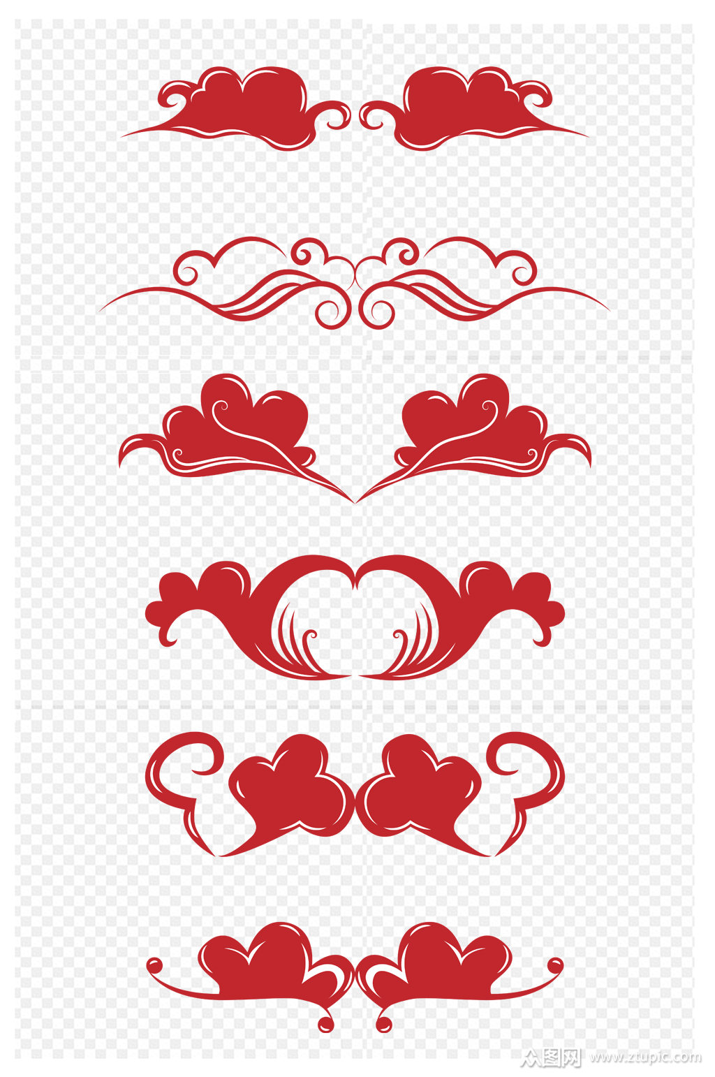 中国风元素中式红色云纹祥云装饰免扣元素素材