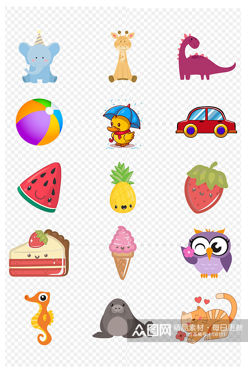 动物水果可爱套图免扣元素素材