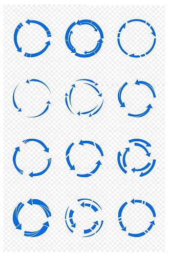 手绘蓝色箭头循环旋转箭头电商免扣元素