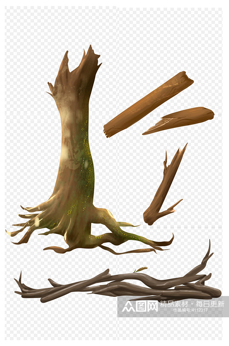 树木的枝干枯树枝断木元素组合免扣元素素材