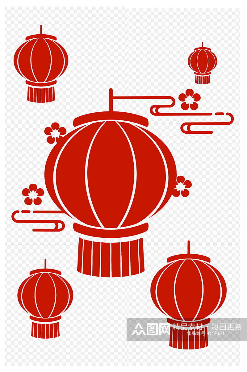 新年喜庆大红灯笼图案免扣元素素材
