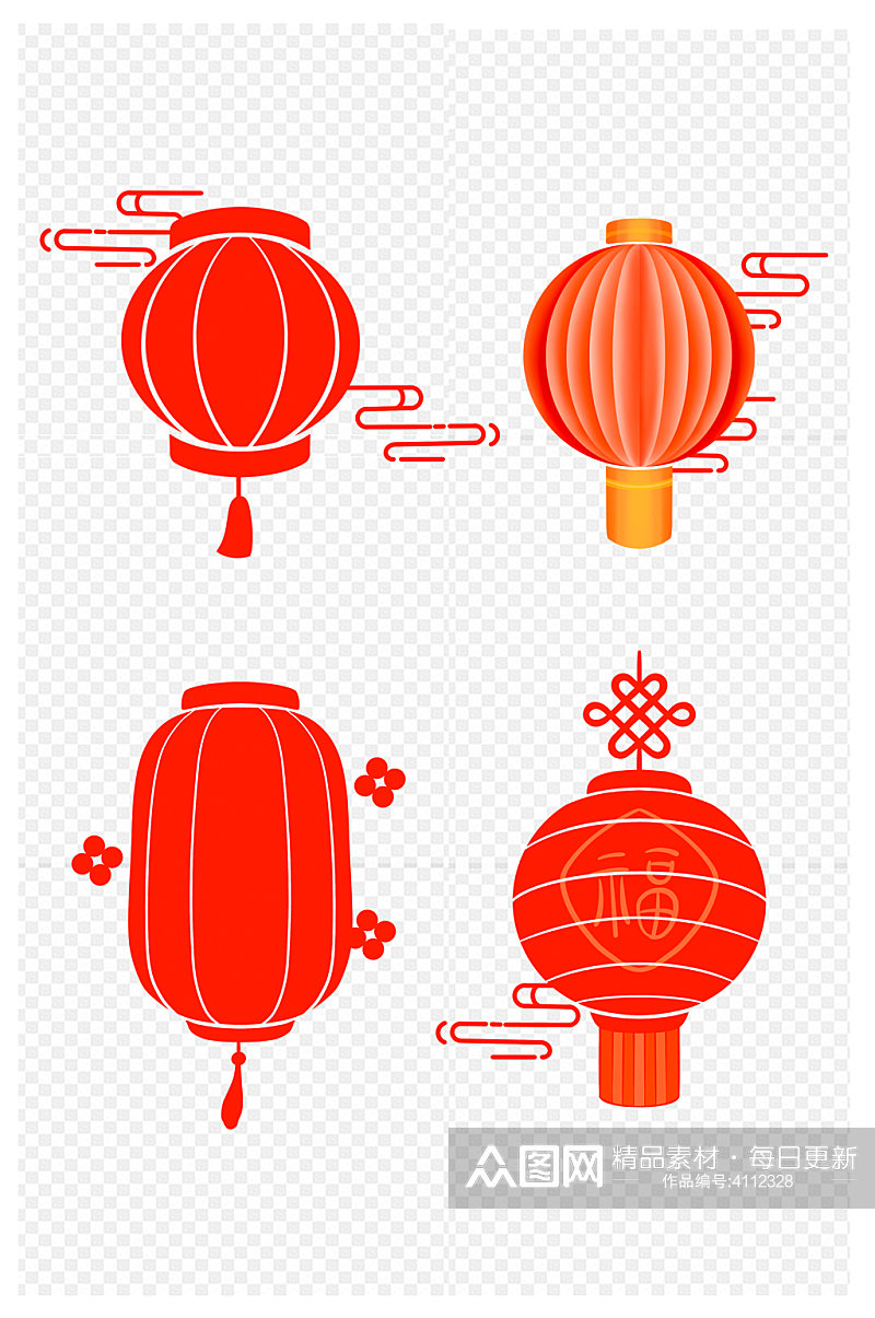 新年喜庆大红灯笼组合免扣元素素材