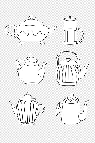 线描手绘茶杯欧式保温壶家用水壶免抠元素