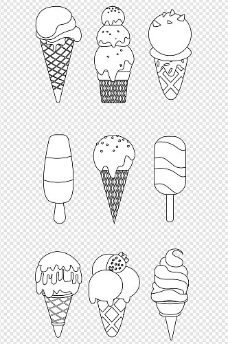 线描夏日饮品卡通冰淇淋食品手绘免抠元素