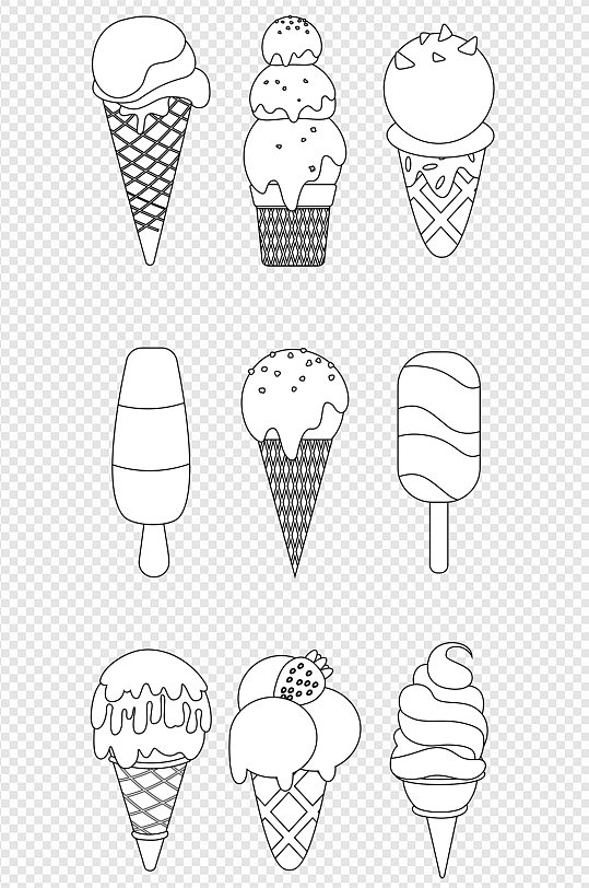 线描夏日饮品卡通冰淇淋食品手绘免抠元素