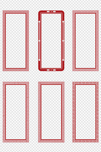 中国风传统风格红色花纹边框免抠元素