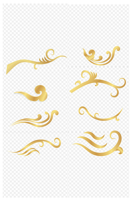 国风中式云波浪古典金色纹样花纹免扣元素