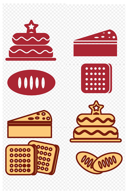 甜品蛋糕饼干面包手绘剪影素材免扣元素