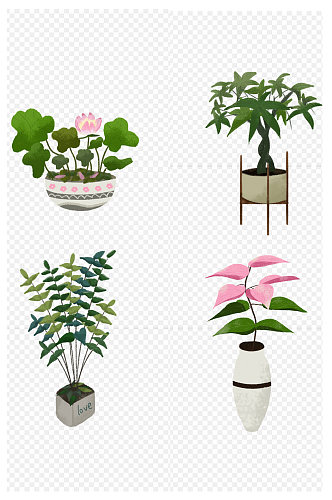 卡通盆栽绿植装饰绿叶花瓶植物树叶免扣元素