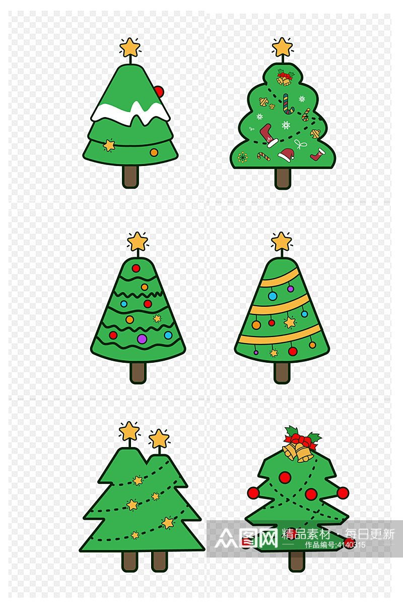 圣诞树绿色圣诞节可爱卡通插画免扣元素素材