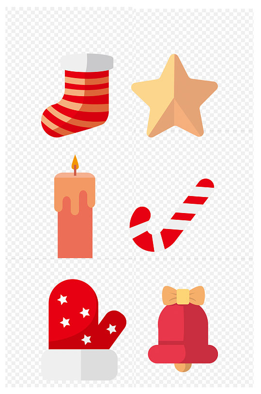 圣诞节日袜子蜡烛拐棍星星手套铃铛免扣元素