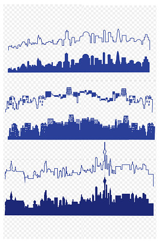 城市剪影手绘城市建筑剪影简约免扣元素