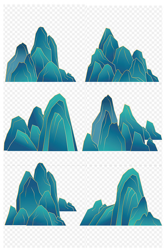 国潮风山纹山峰山谷描金中国风免抠元素