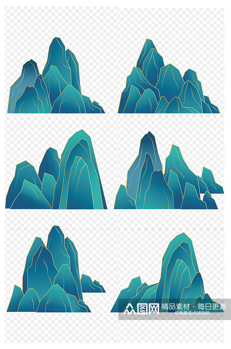 国潮风山纹山峰山谷描金中国风免抠元素素材