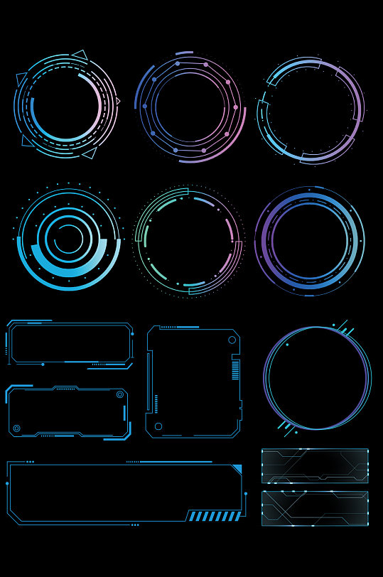 未来科技感时尚色边框圆框免扣元素