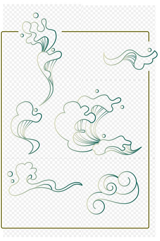 传统纹样国风水花线描免扣元素