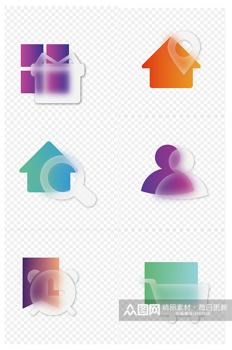 磨砂毛玻璃效果图标渐变色免扣元素素材
