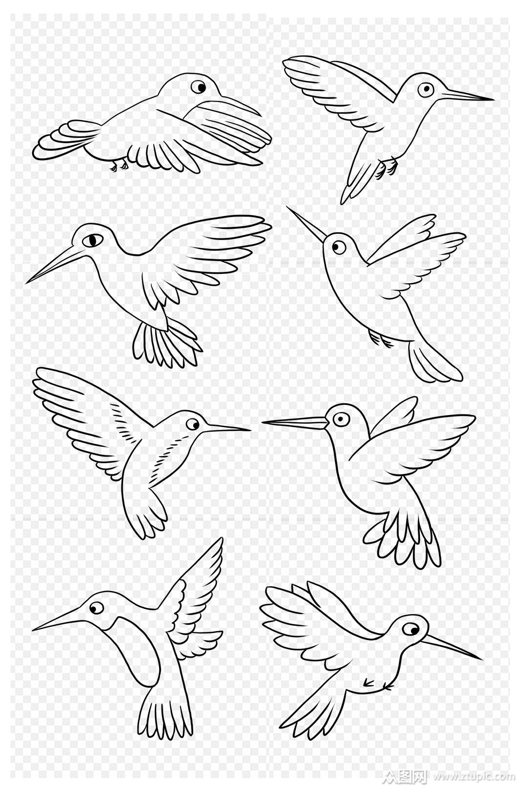 手绘卡通漫画简笔画蜂鸟免扣元素模板下载-编号4162041-众图网