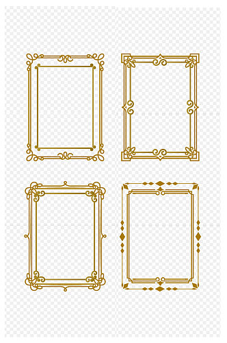 金色复古渐变花纹形状图案边框窗花免抠元素