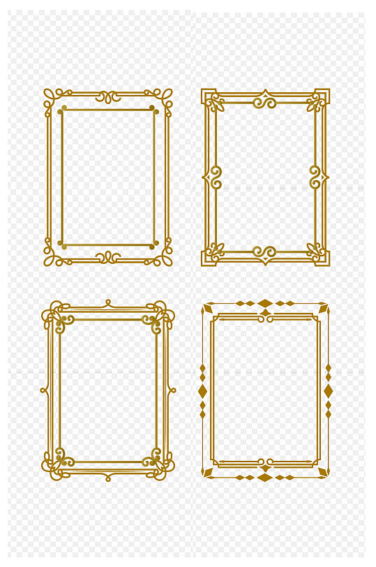 金色复古渐变花纹形状图案边框窗花免抠元素