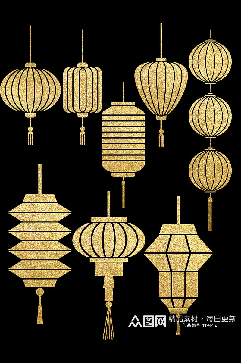新年中式中国红灯笼透明免抠元素素材